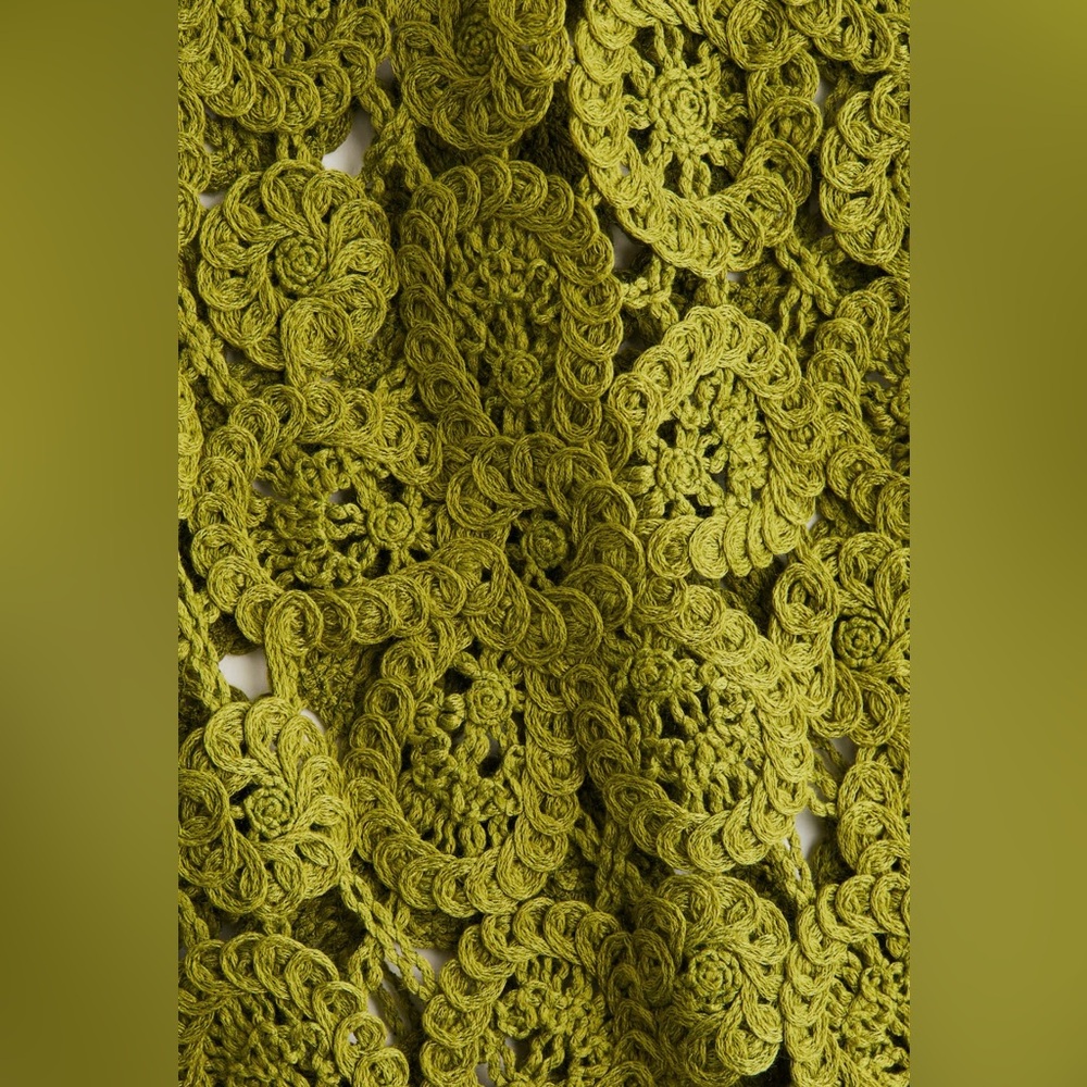 H&M OLIVE GREEN CROCHET-LOOK MINI DRESS - Picture 6 of 9